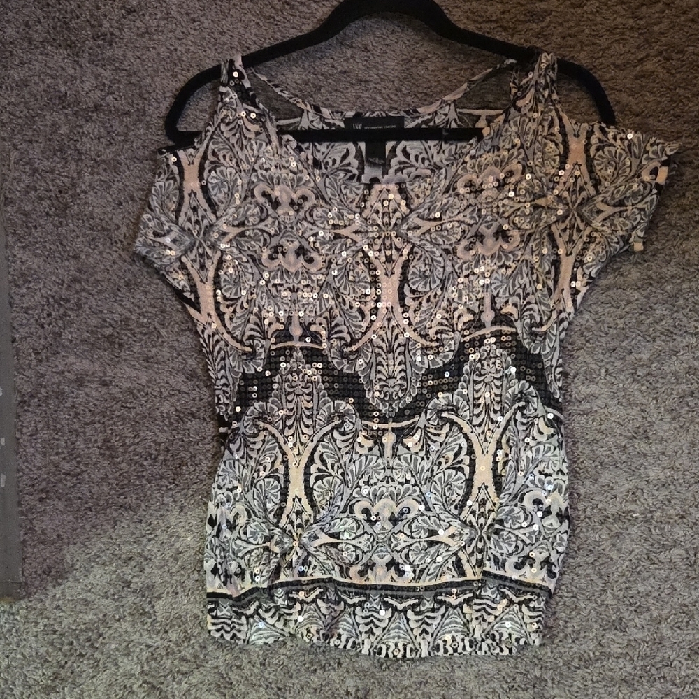 INC International Concepts Black and White Patterned Blouse